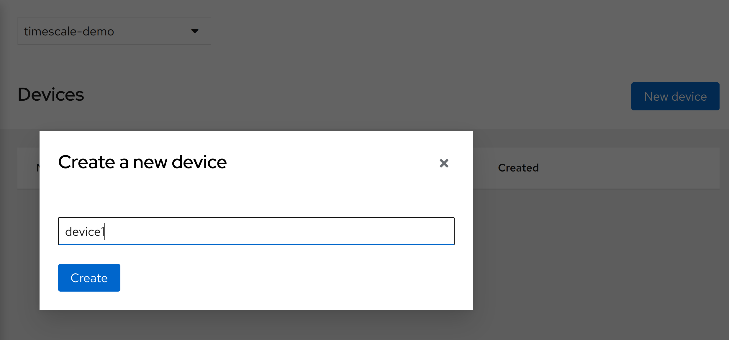 Device creation dialog