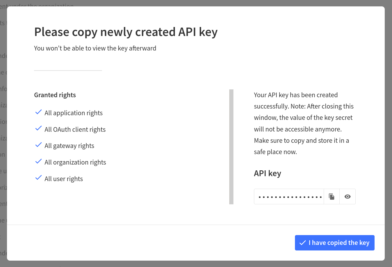 API key dialog